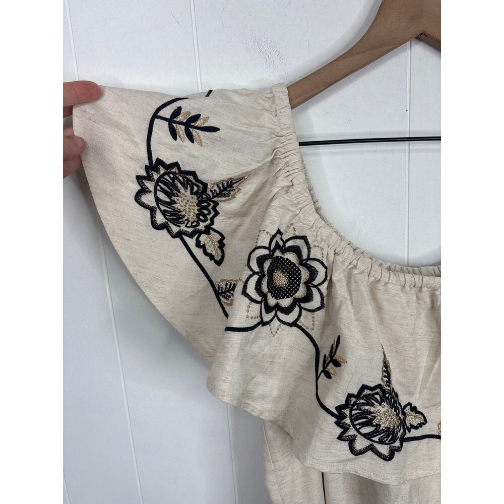 Boston Proper Linen Floral Embroidered Off Shoulder Shift Dress XL Flax Cream - Picture 5 of 10